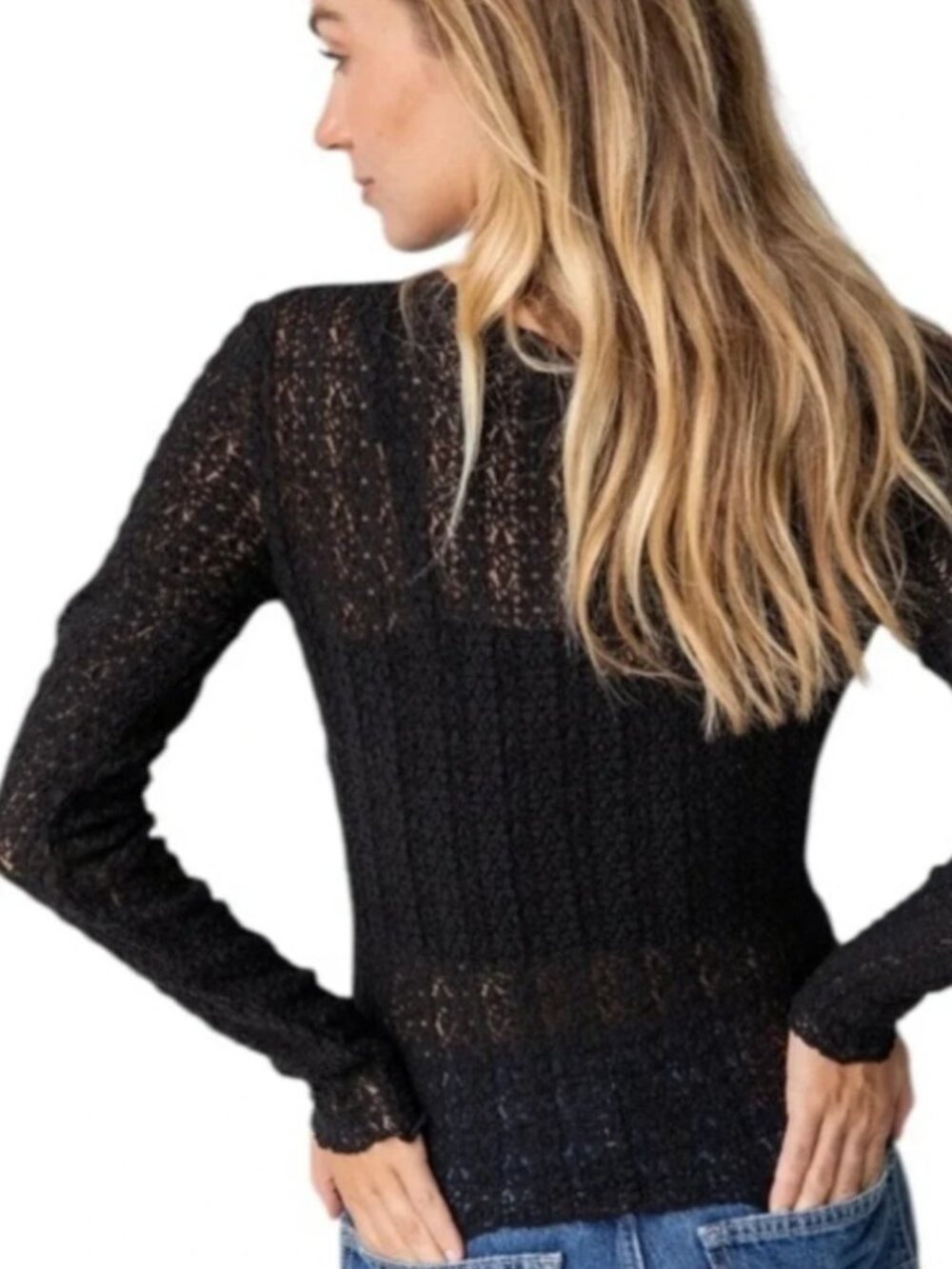 NWT Natural Life Black Floral Lace Layering Top Long Sleeve XXL